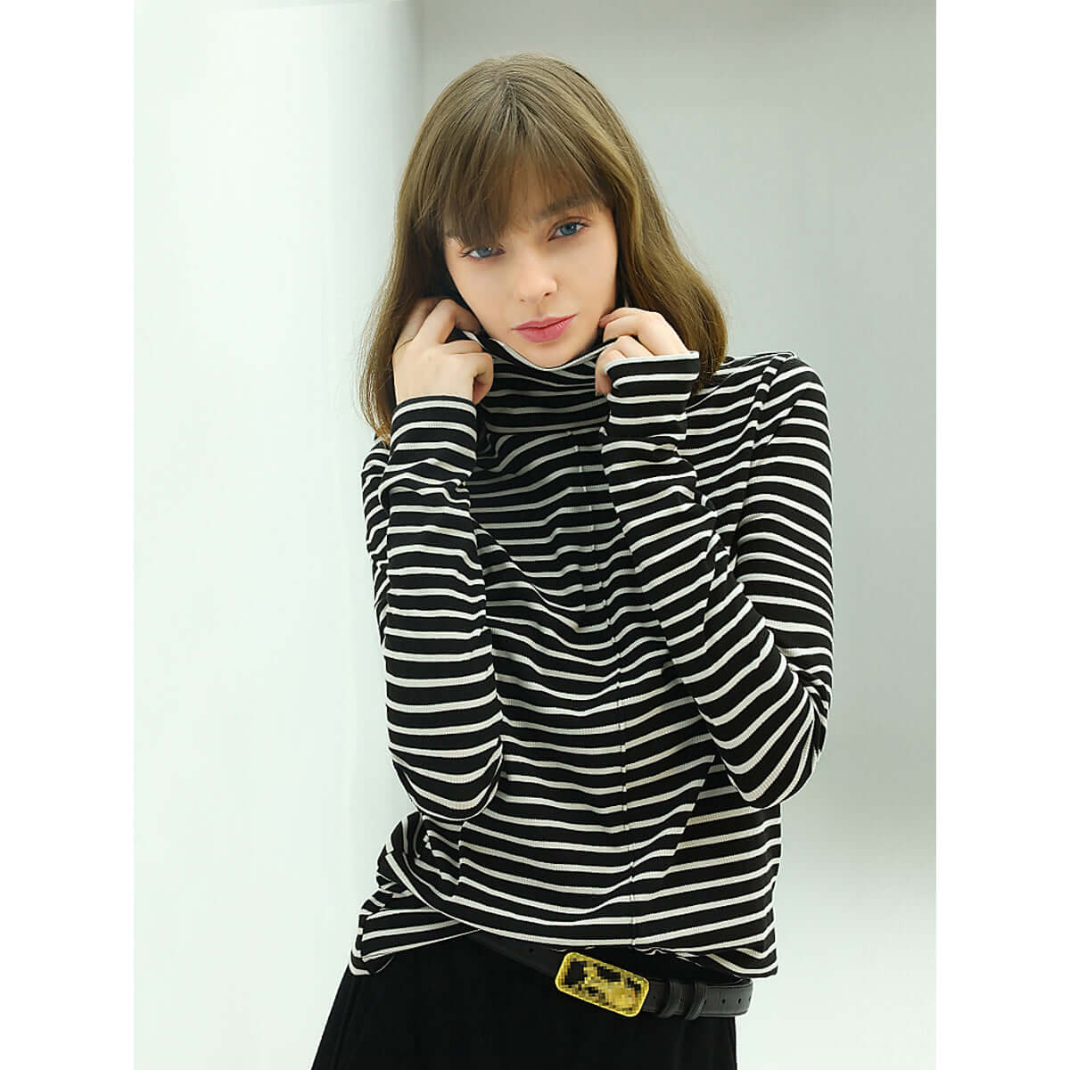 Retro High-Neck Striped Top-1