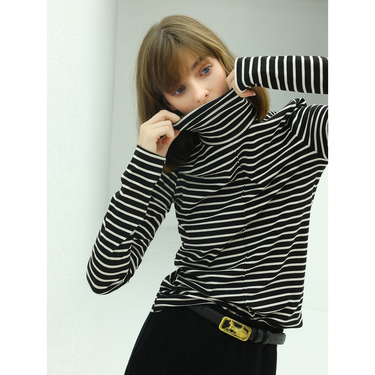 Retro High-Neck Striped Top-2