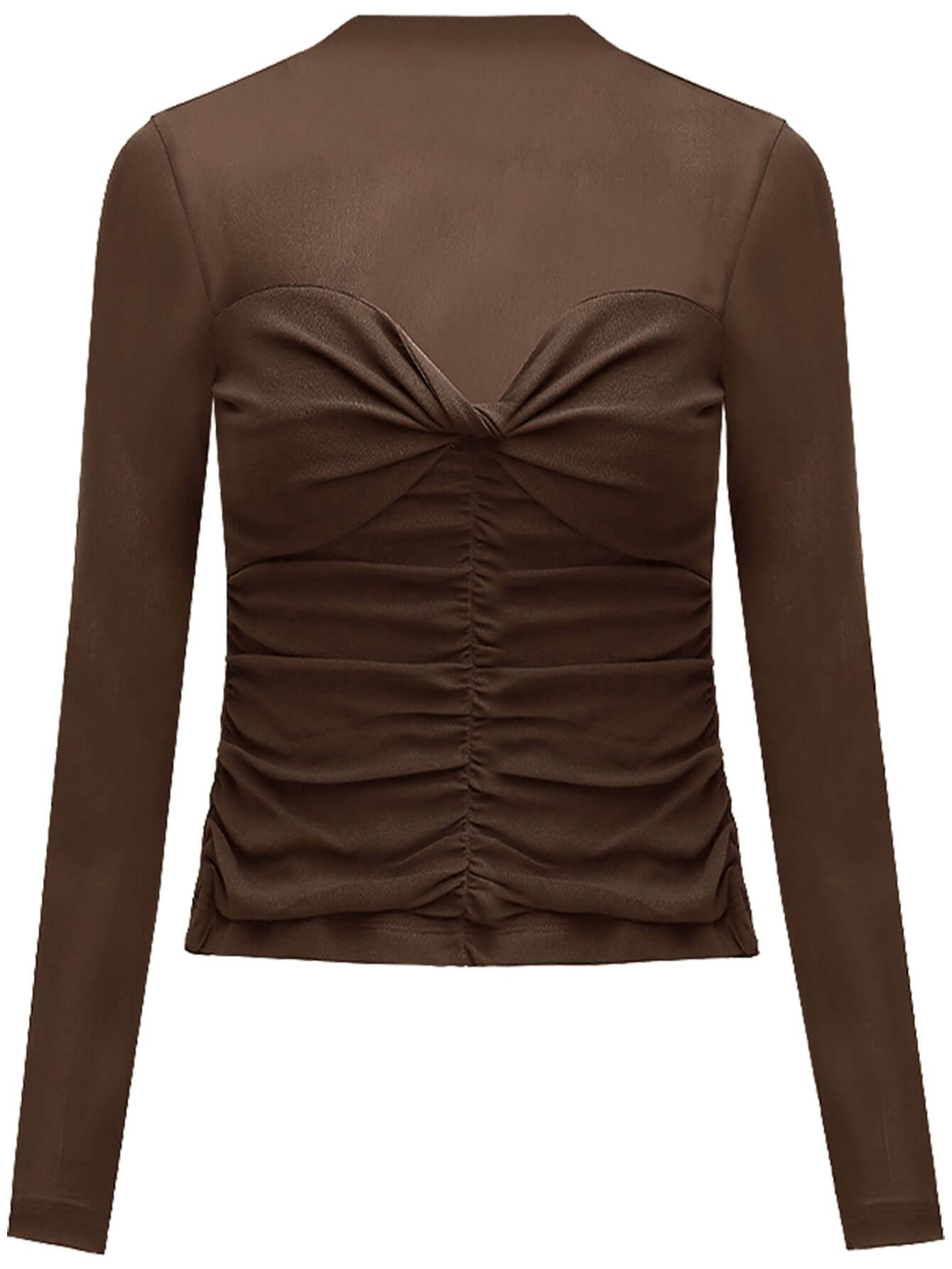 Semi-Sheer Ruched Long Sleeve Tee with a Sweetheart Neckline-3