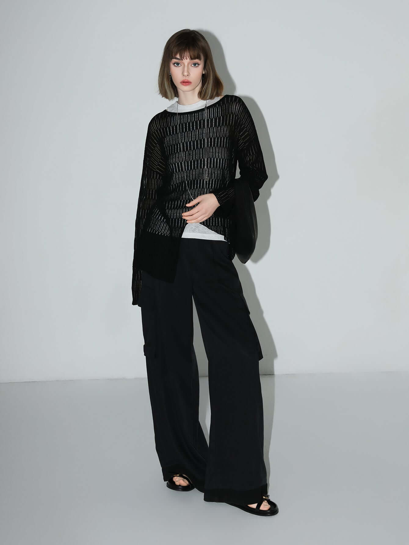 Sheer Knit Top with Asymmetrical Hem-1