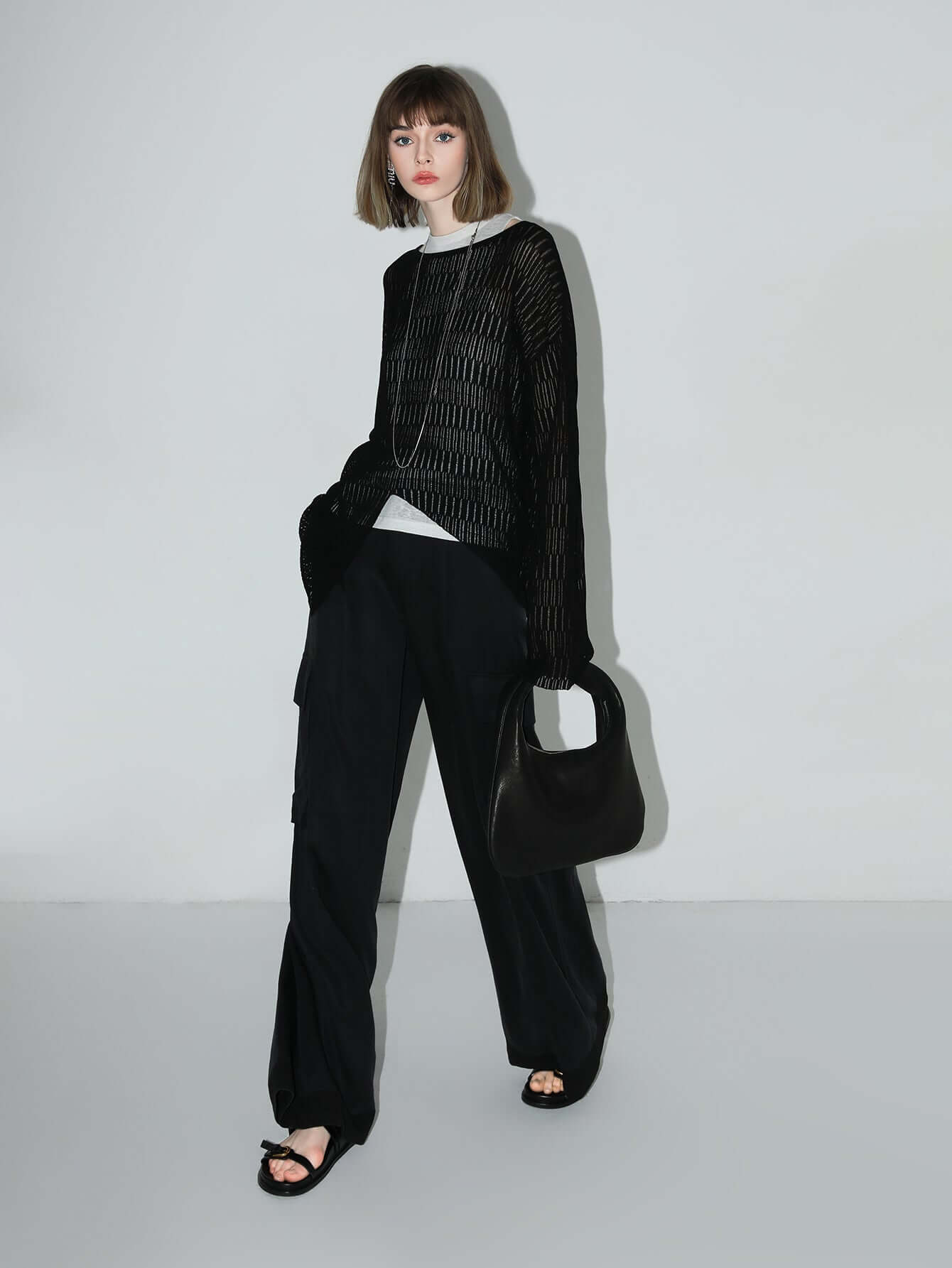 Sheer Knit Top with Asymmetrical Hem-2