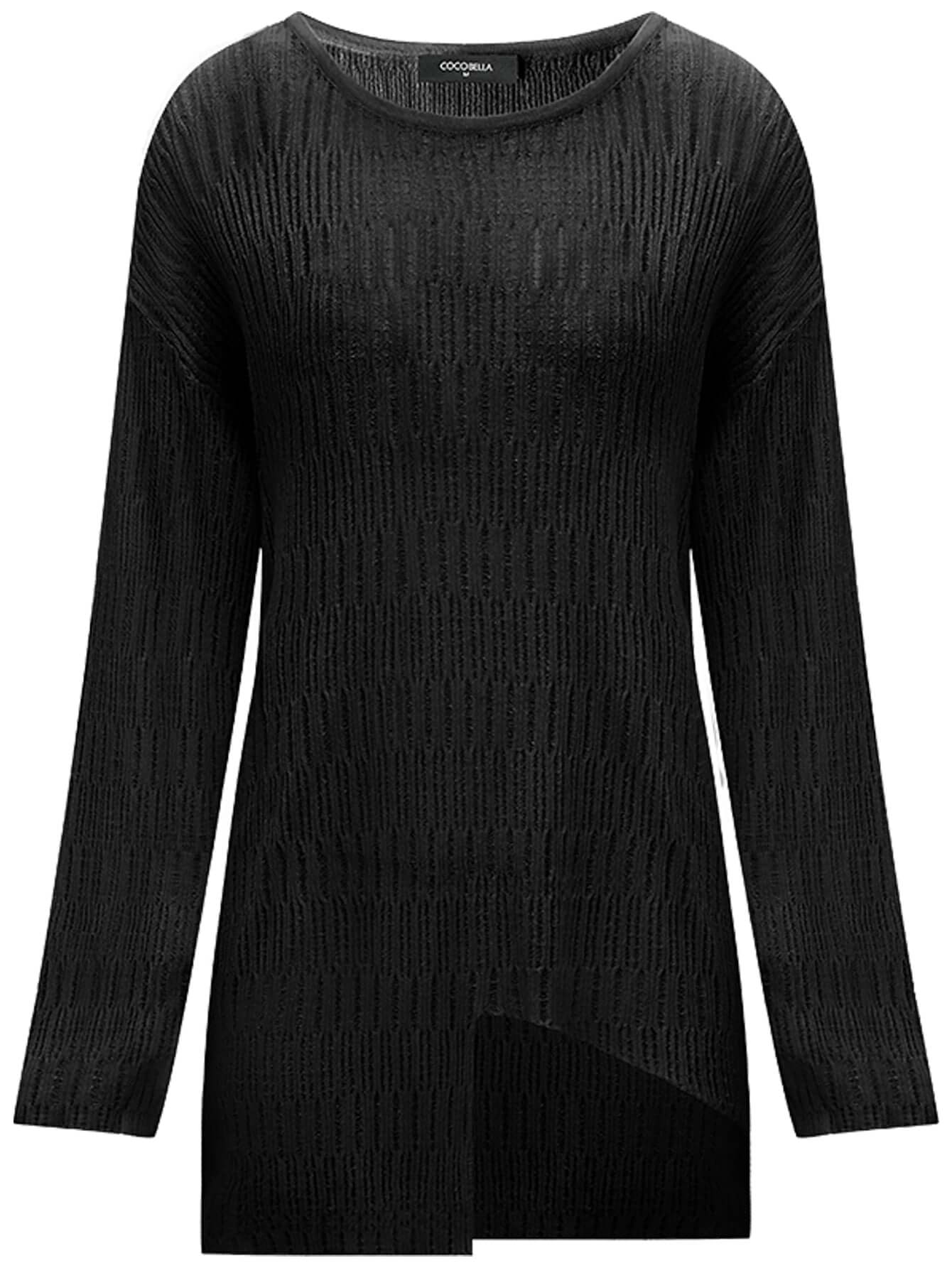 Sheer Knit Top with Asymmetrical Hem-3