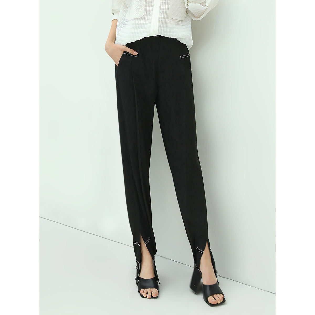 Stylish Black Pants with Front Ankle Slits-0