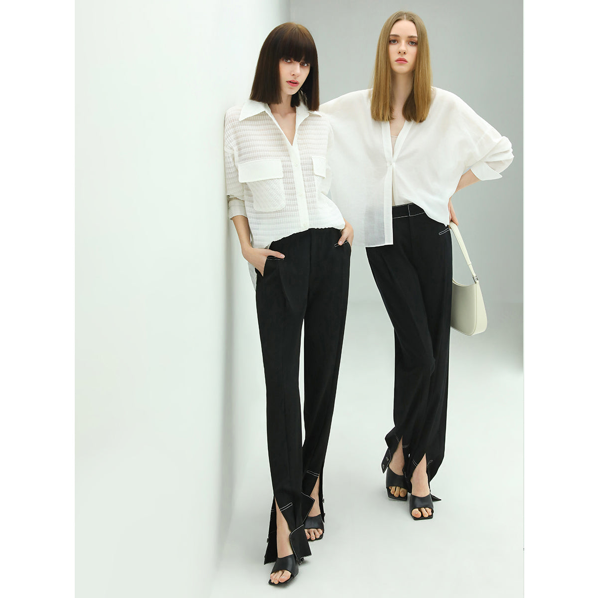 Stylish Black Pants with Front Ankle Slits-1