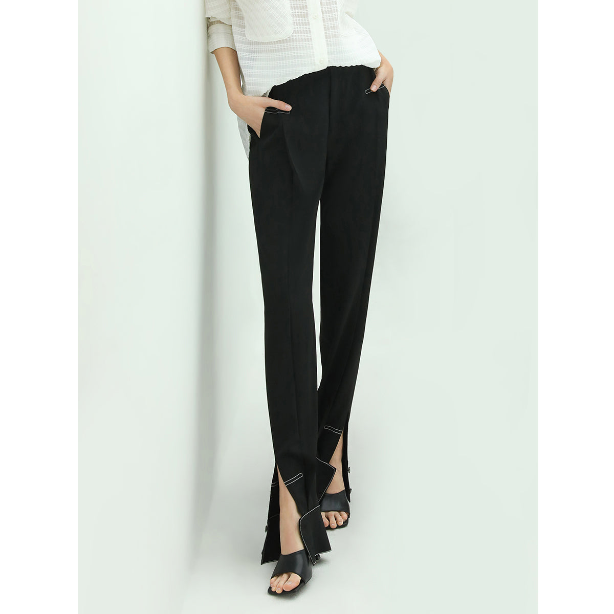 Stylish Black Pants with Front Ankle Slits-2