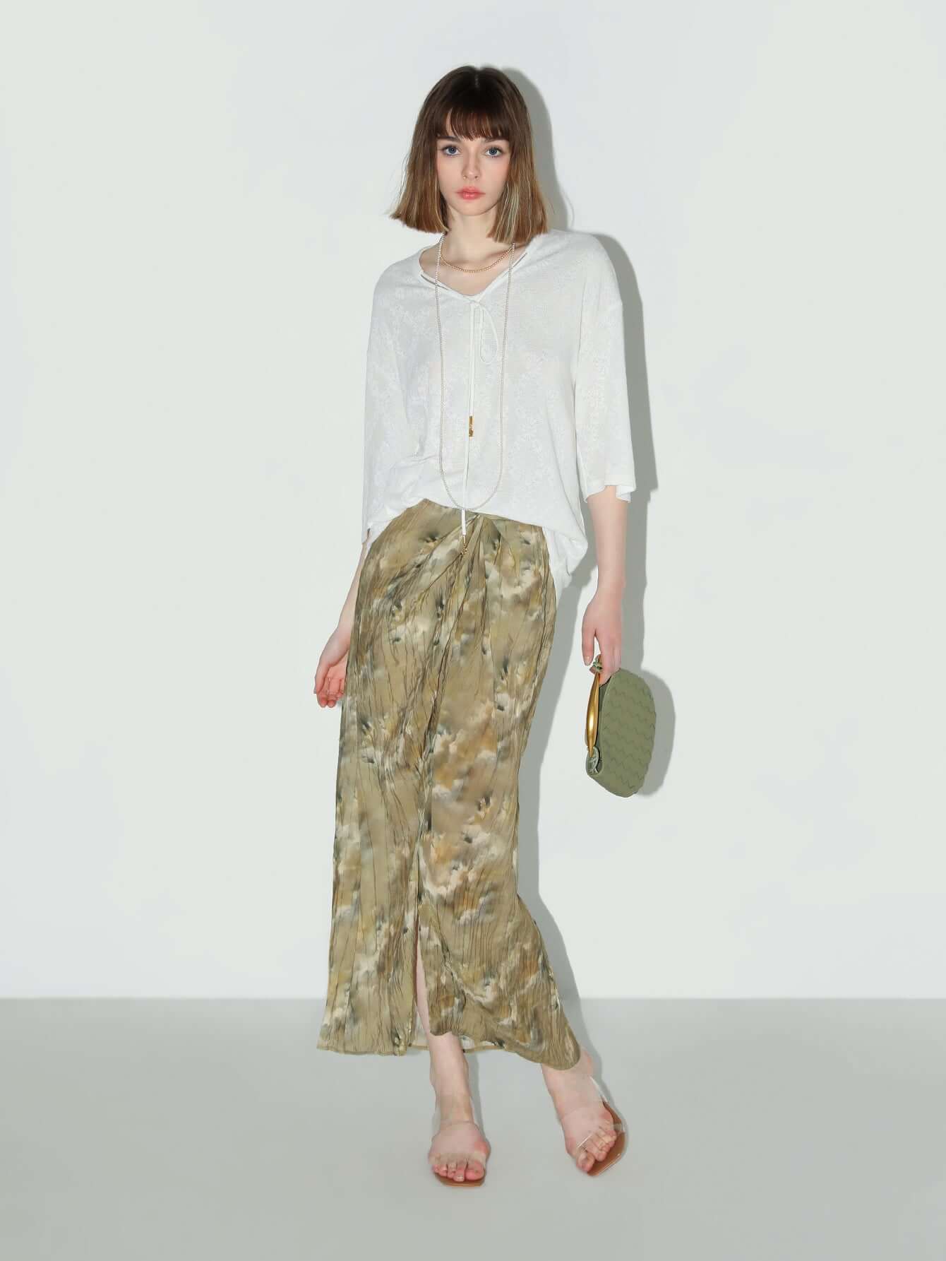 Twist-Knot Oil Painting Pleated Skirt