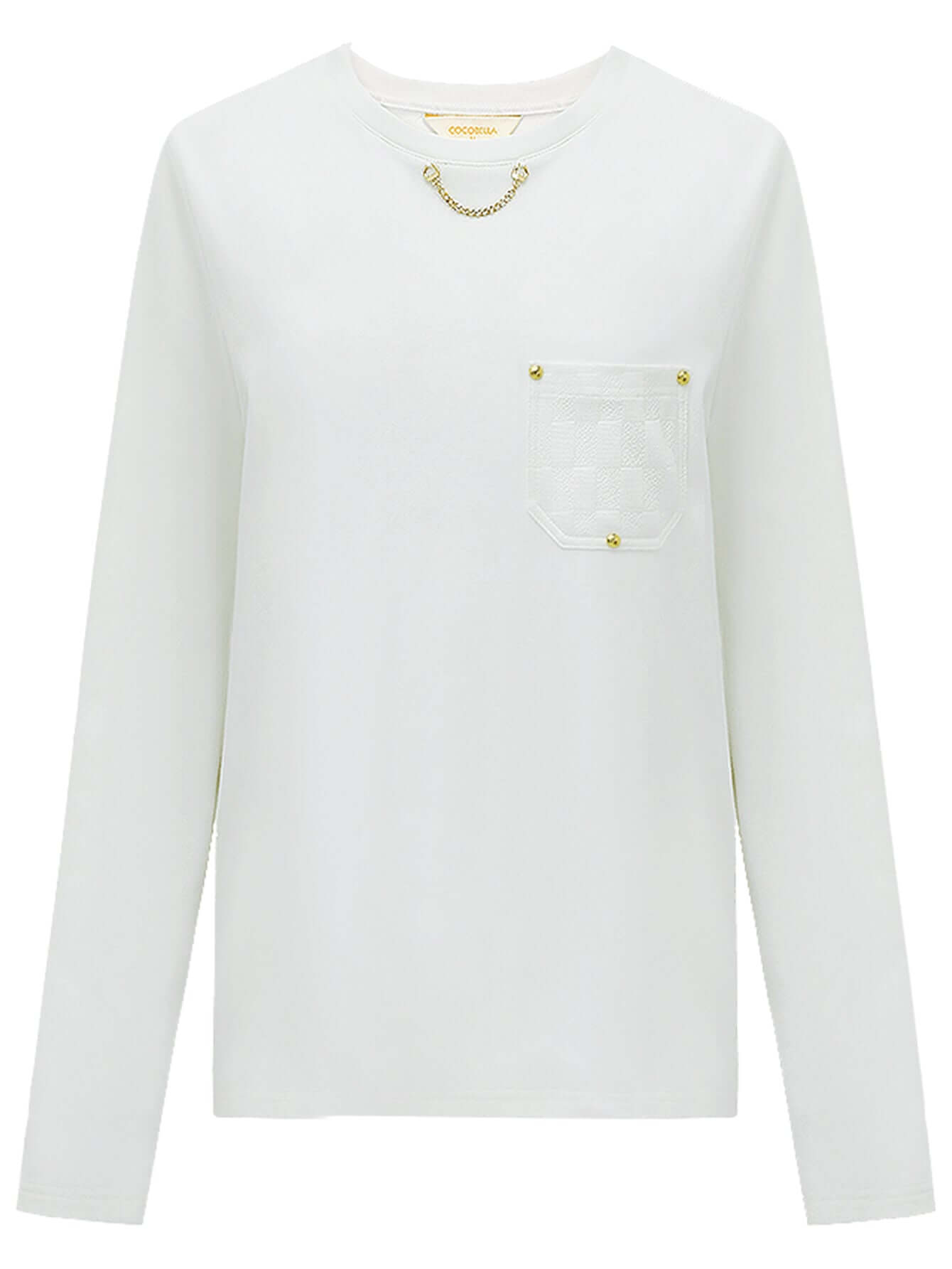 White Long Sleeved Tee with Neck Chain-3